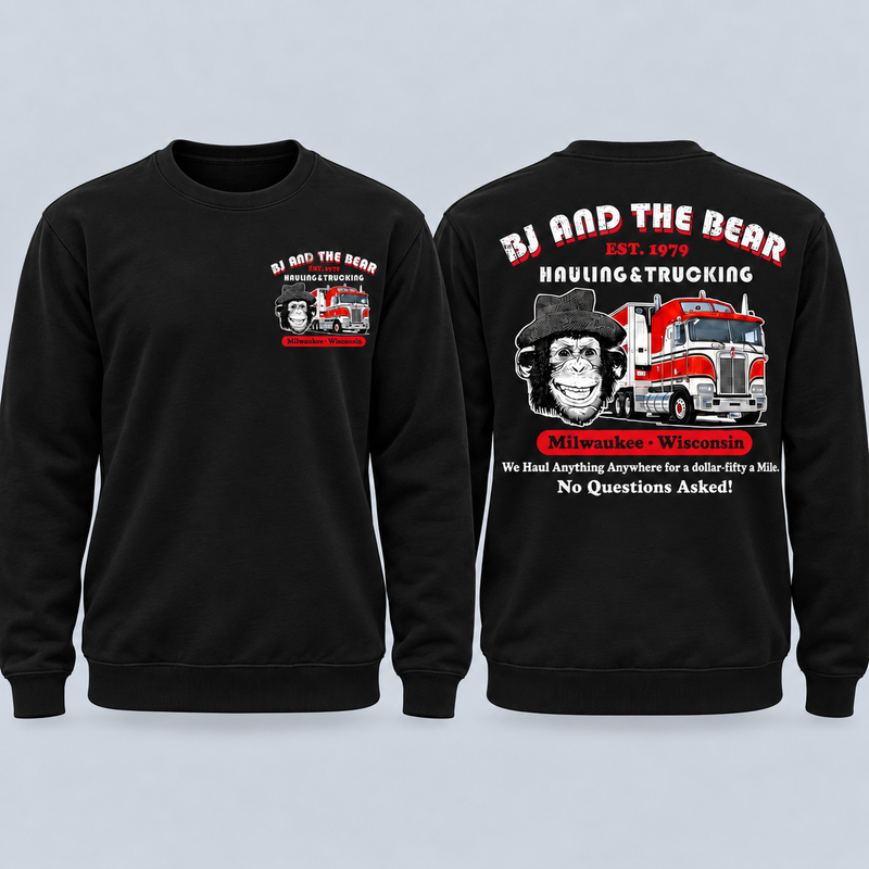 BJ and the Bear Hauling Trucking Shirt, Front & Back Print, Vintage 70s TV Show Graphic T-Shirt, Retro Trucker Tee, Classic Truck Driver Gift