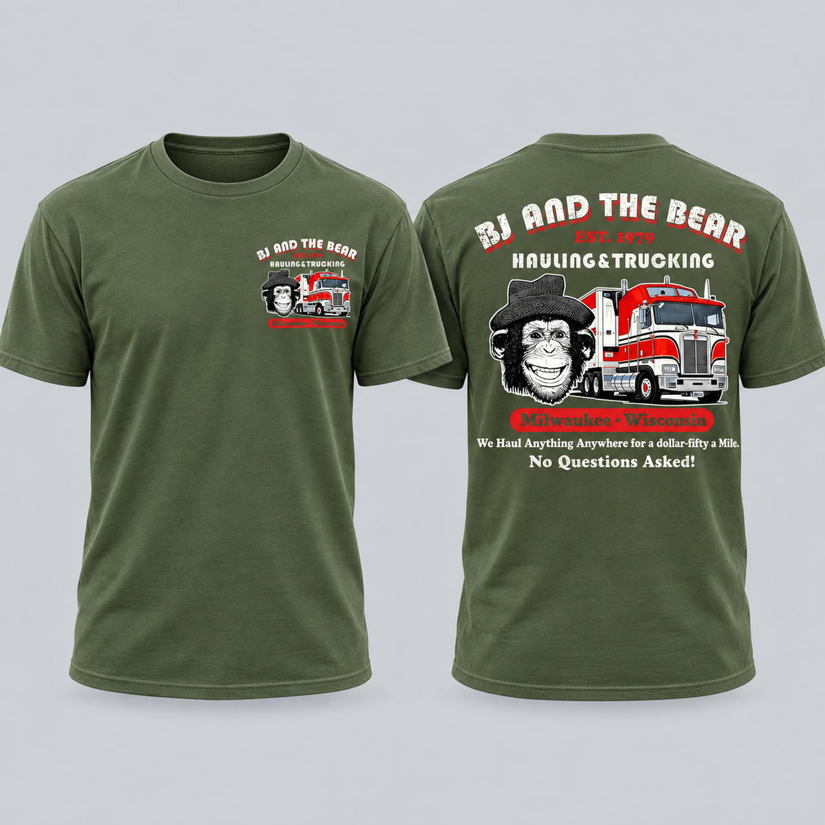 BJ and the Bear Hauling Trucking Shirt, Front & Back Print, Vintage 70s TV Show Graphic T-Shirt, Retro Trucker Tee, Classic Truck Driver Gift