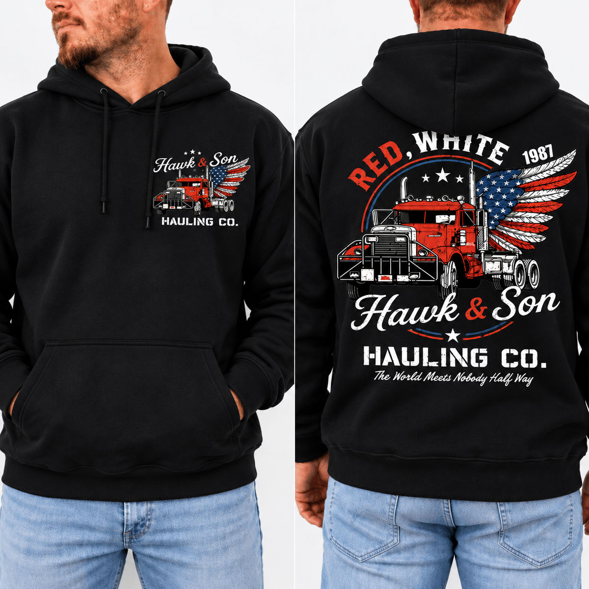 Over The Top Trucker Shirt, Hawk and Son Vintage Tee, Retro Truck Driver Shirt, Front & Back Print, 80s Trucking Gift