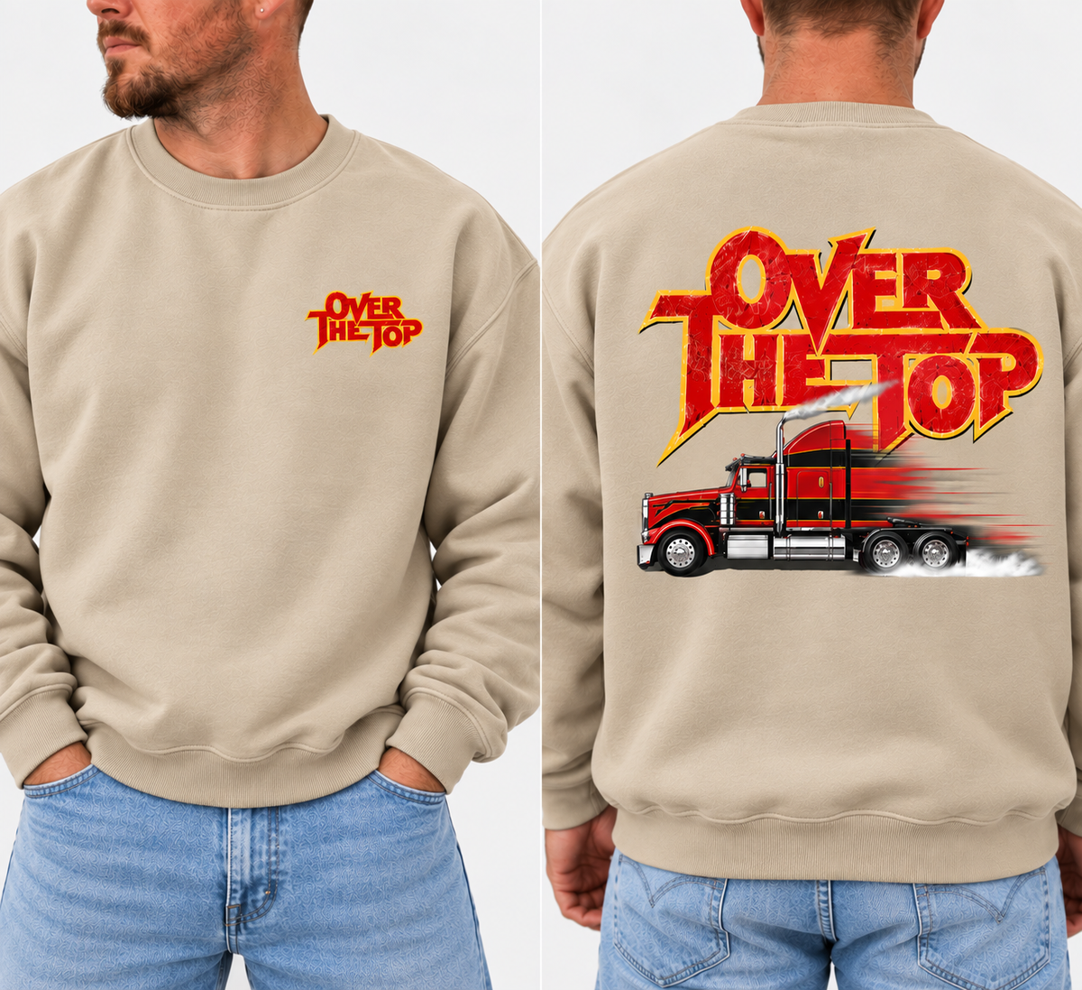 Over The Top Trucker Logo Shirt, Vintage Arm Wrestling Graphic Tee, Classic 80s Movie Style, Retro Truck Driver Gift, Front & Back Print