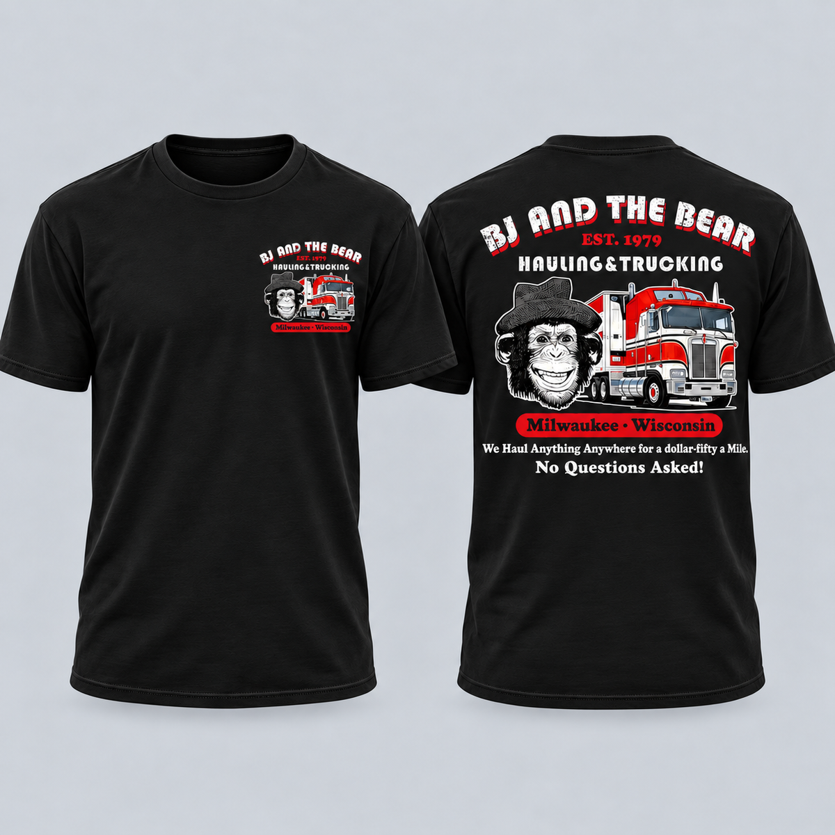 BJ and the Bear Hauling Trucking Shirt, Front & Back Print, Vintage 70s TV Show Graphic T-Shirt, Retro Trucker Tee, Classic Truck Driver Gift