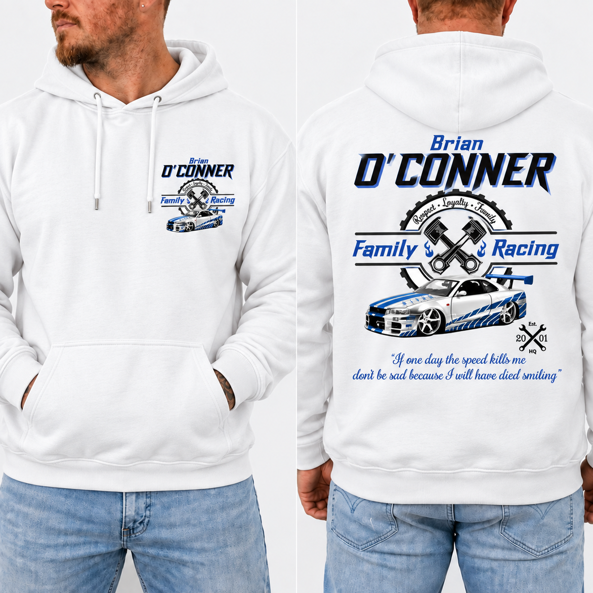 Brian O'Conner Racing Shirt, JDM Sports Car Graphic Tee, Fast Car Fan T-Shirt, Front & Back Print, Racing Gift For Him