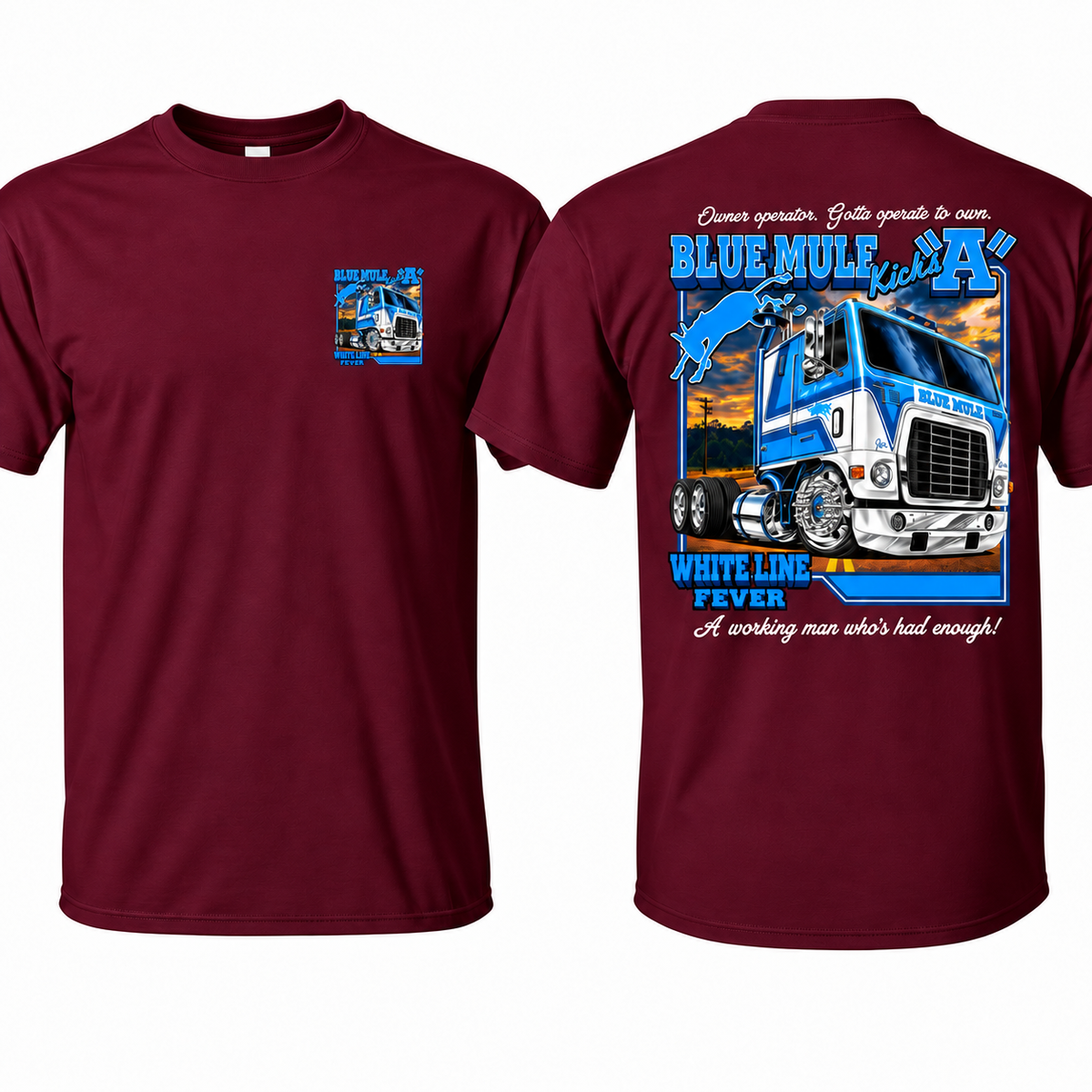 Blue Mule White Line Fever Shirt, Vintage Trucker Graphic Tee, Blue Mule Semi Truck T-Shirt, Trucking Unisex Cotton Tee, Gift For Him