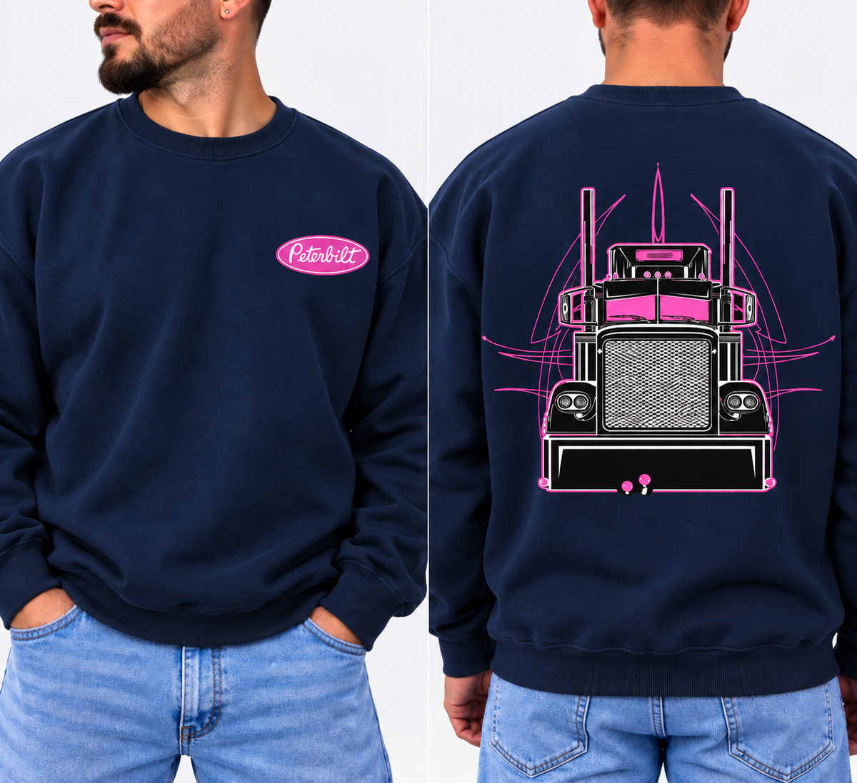 Peterbilt Pink Semi Truck Hoodie, Vintage Trucker Graphic Sweatshirt, Retro Semi Truck Pullover, 2-Sided Print, Unisex Truck Driver Gift