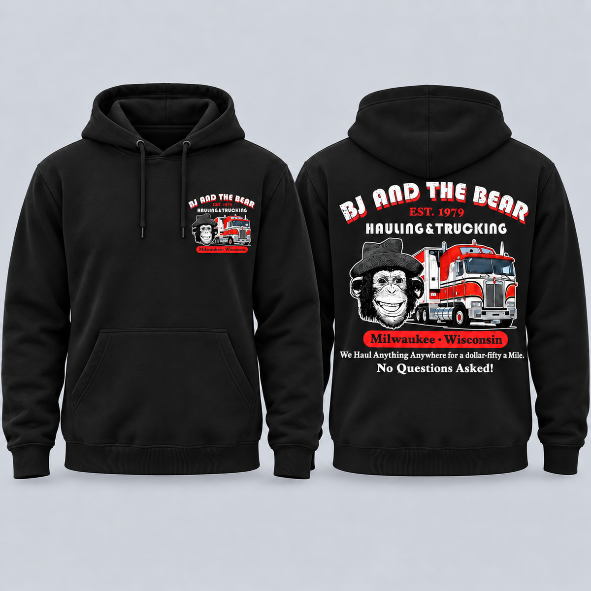 BJ and the Bear Hauling Trucking Shirt, Front & Back Print, Vintage 70s TV Show Graphic T-Shirt, Retro Trucker Tee, Classic Truck Driver Gift
