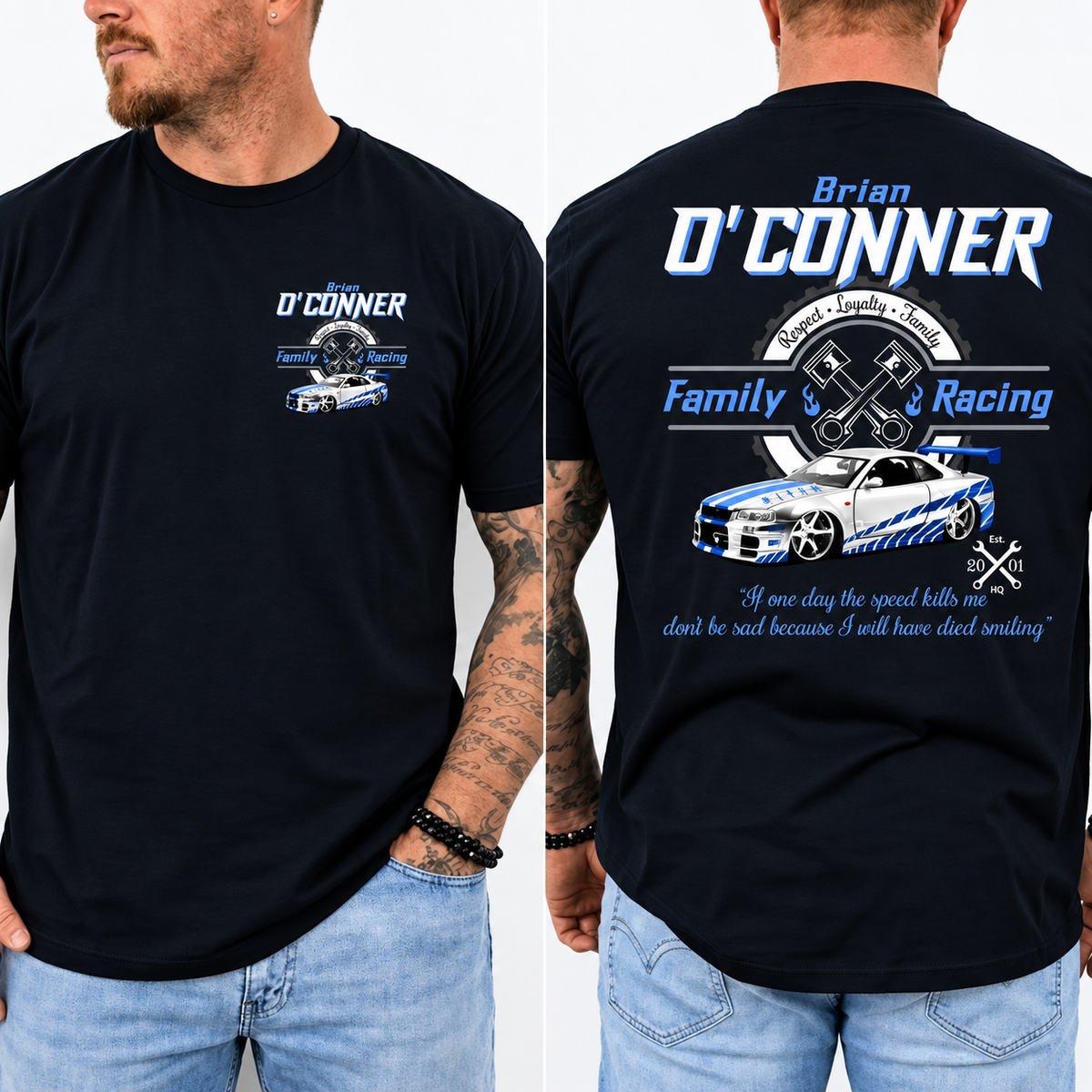 Brian O'Conner Racing Shirt, JDM Sports Car Graphic Tee, Fast Car Fan T-Shirt, Front & Back Print, Racing Gift For Him