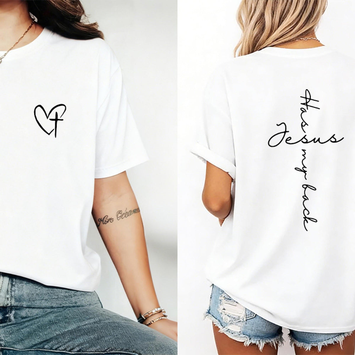 Jesus Has My Back Print T Shirt Birthday Casual Christian Shirt, Christian Merch Jesus Shirt Faith Shirt Christian Gift Teen Christian Apparel,back to school,back to school shopping,sohochic