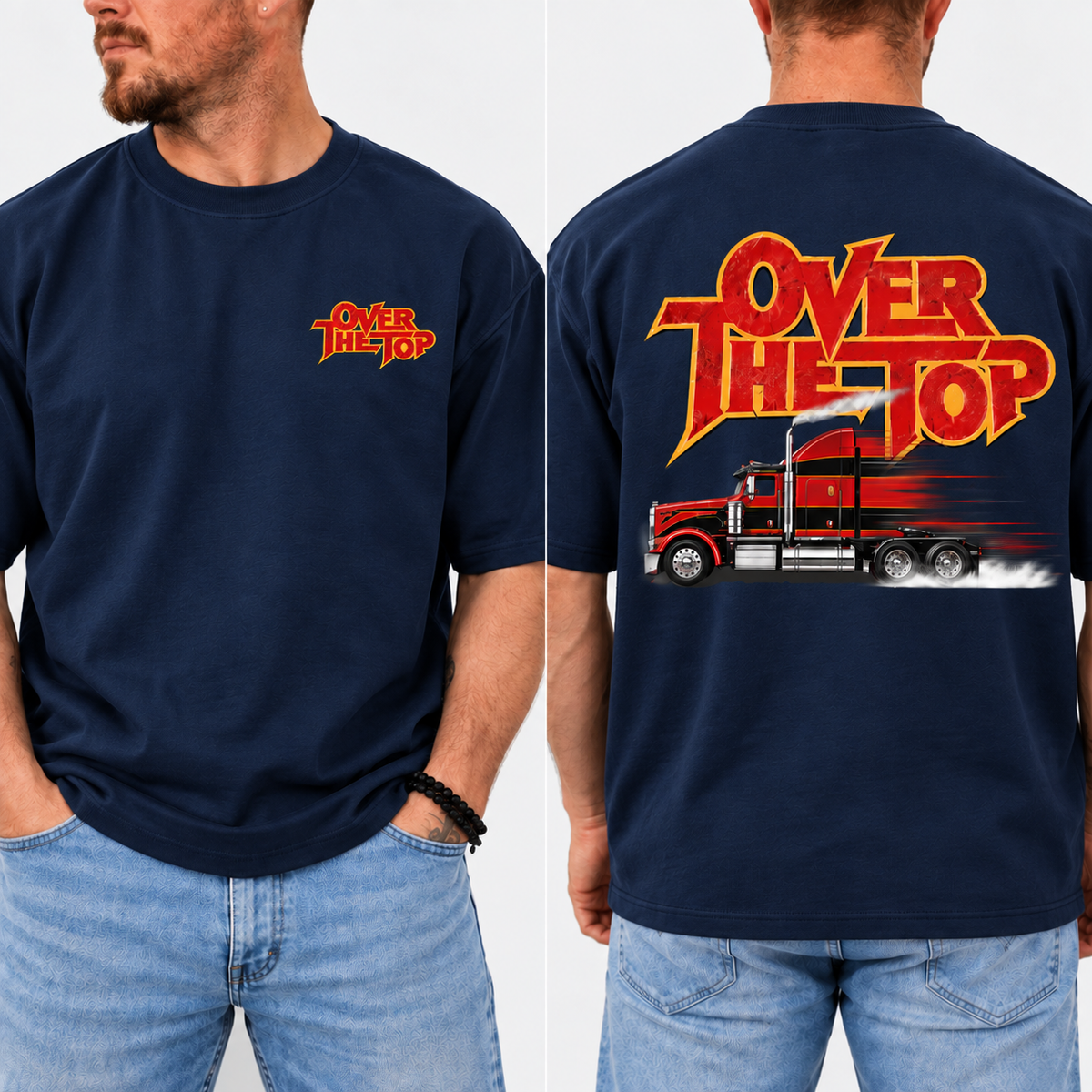 Over The Top Trucker Logo Shirt, Vintage Arm Wrestling Graphic Tee, Classic 80s Movie Style, Retro Truck Driver Gift, Front & Back Print