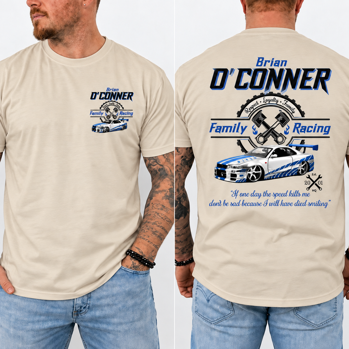 Brian O'Conner Racing Shirt, JDM Sports Car Graphic Tee, Fast Car Fan T-Shirt, Front & Back Print, Racing Gift For Him