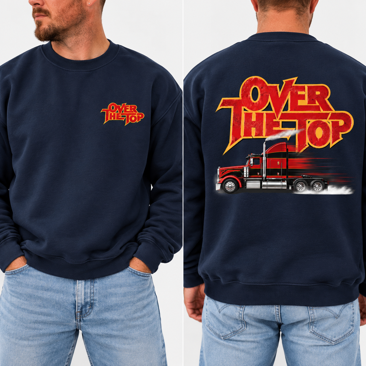 Over The Top Trucker Logo Shirt, Vintage Arm Wrestling Graphic Tee, Classic 80s Movie Style, Retro Truck Driver Gift, Front & Back Print