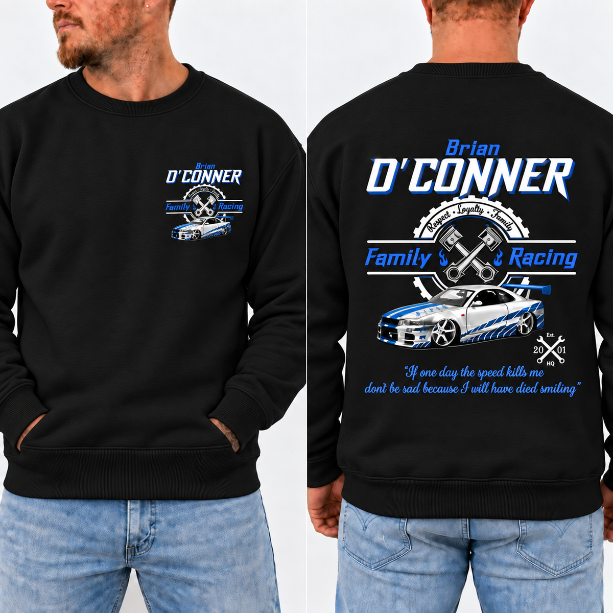 Brian O'Conner Racing Shirt, JDM Sports Car Graphic Tee, Fast Car Fan T-Shirt, Front & Back Print, Racing Gift For Him