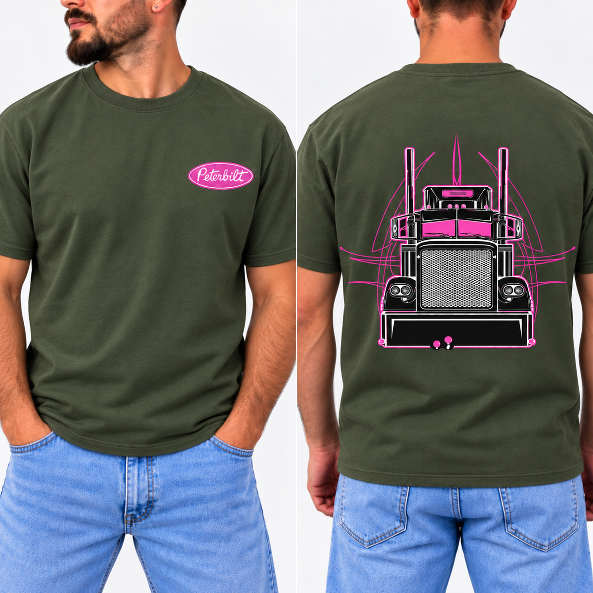 Peterbilt Pink Semi Truck Hoodie, Vintage Trucker Graphic Sweatshirt, Retro Semi Truck Pullover, 2-Sided Print, Unisex Truck Driver Gift