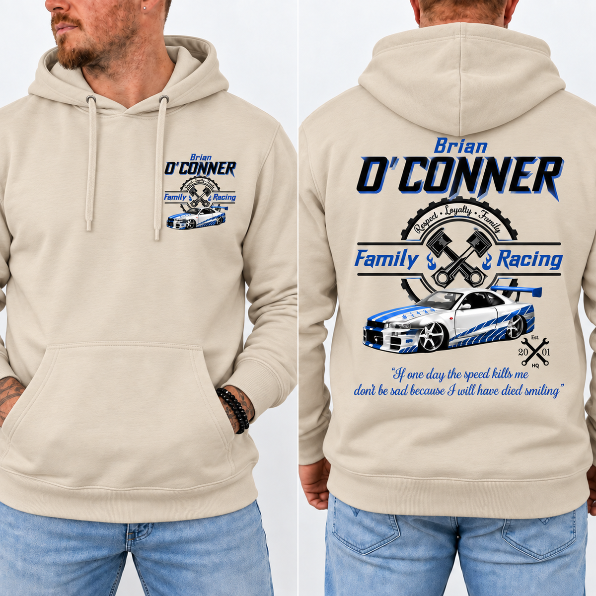 Brian O'Conner Racing Shirt, JDM Sports Car Graphic Tee, Fast Car Fan T-Shirt, Front & Back Print, Racing Gift For Him