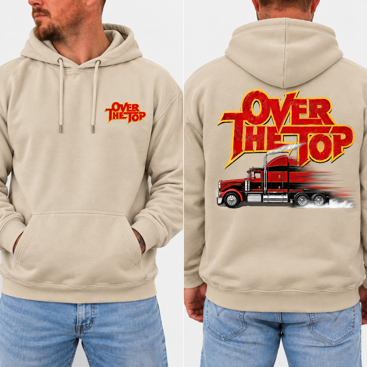 Over The Top Trucker Logo Shirt, Vintage Arm Wrestling Graphic Tee, Classic 80s Movie Style, Retro Truck Driver Gift, Front & Back Print