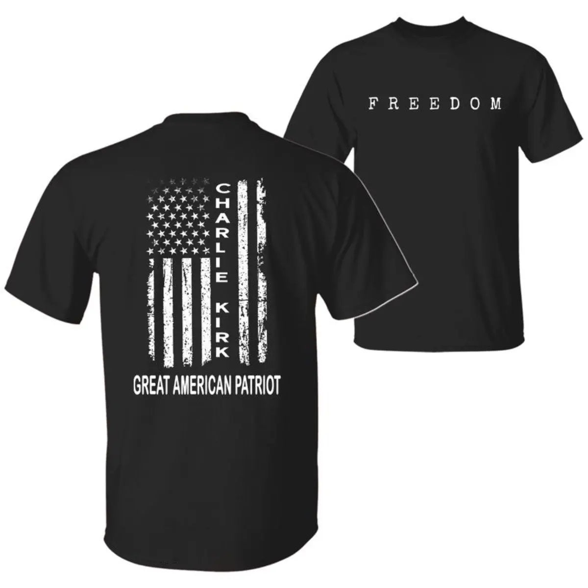 Charlie Kirk Freedom A True American Patriot with US Flag Graphic T-Shirt, Wear Red on October 14th as Charles James Kirk Day Tee, Charlie Kirk Birthday Shirt, Graphic Design Unisex Cotton T-shirt for Men for Women Menswear Womenswear