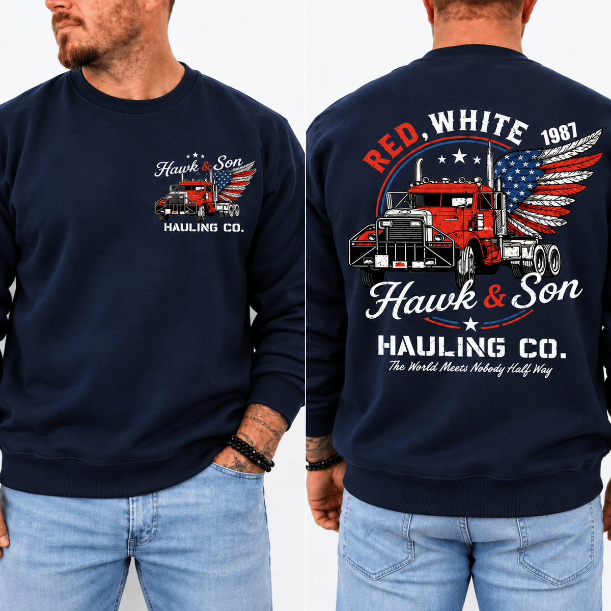 Over The Top Trucker Shirt, Hawk and Son Vintage Tee, Retro Truck Driver Shirt, Front & Back Print, 80s Trucking Gift