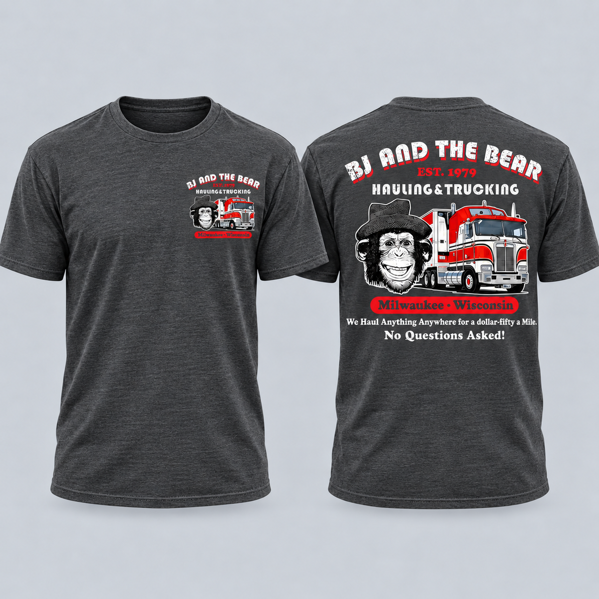 BJ and the Bear Hauling Trucking Shirt, Front & Back Print, Vintage 70s TV Show Graphic T-Shirt, Retro Trucker Tee, Classic Truck Driver Gift