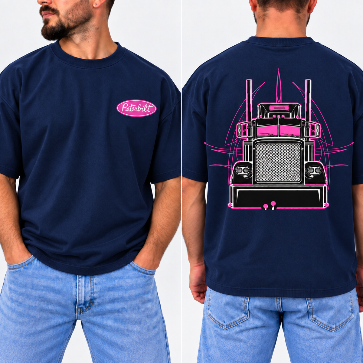 Peterbilt Pink Semi Truck Hoodie, Vintage Trucker Graphic Sweatshirt, Retro Semi Truck Pullover, 2-Sided Print, Unisex Truck Driver Gift