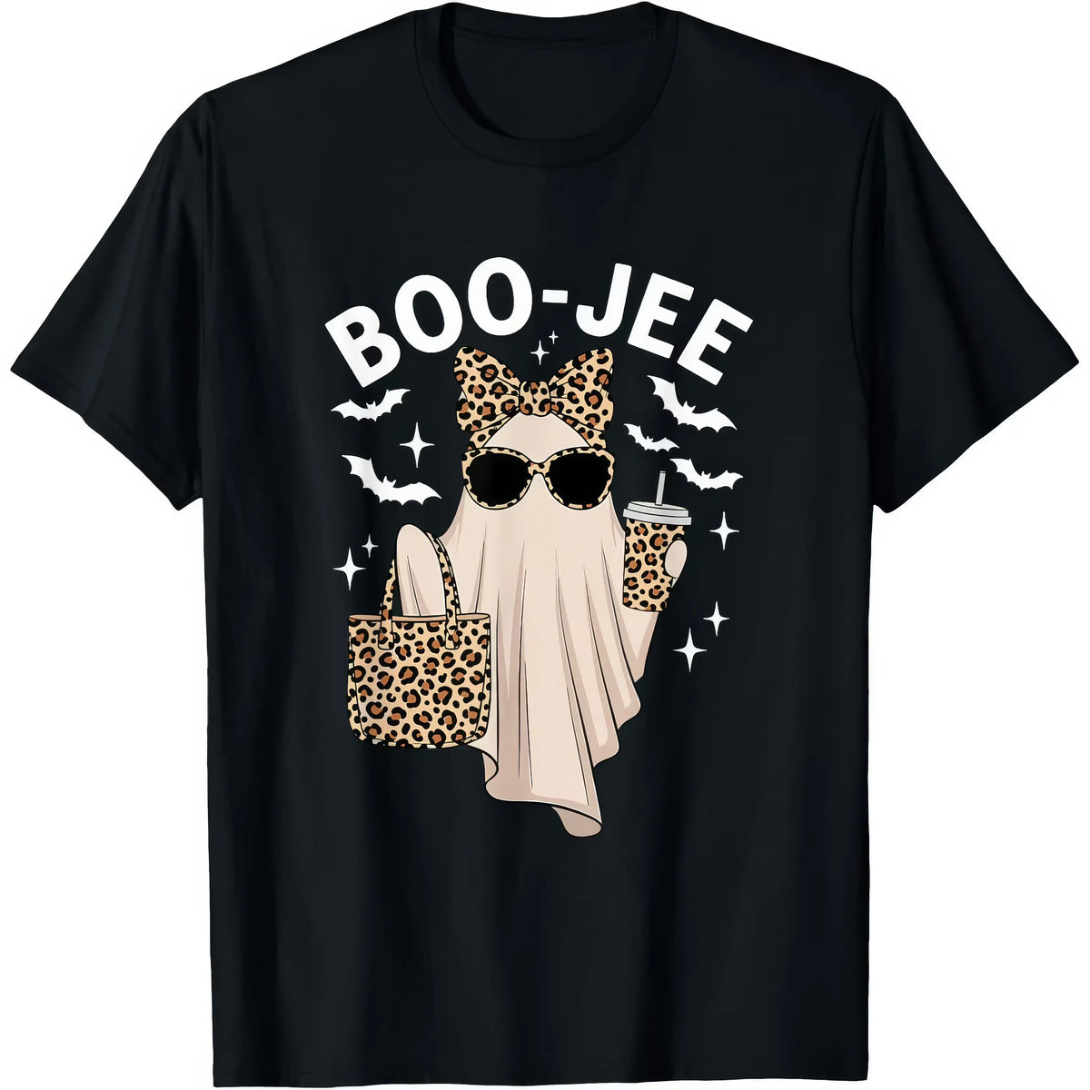 Comfort Colors Boo-Jee Ghost Unisex T-Shirt, Leopard Ghost Tee, Ghost Coffee Funny Fall Shirt, Girly Halloween Gift, Boojee Shirt