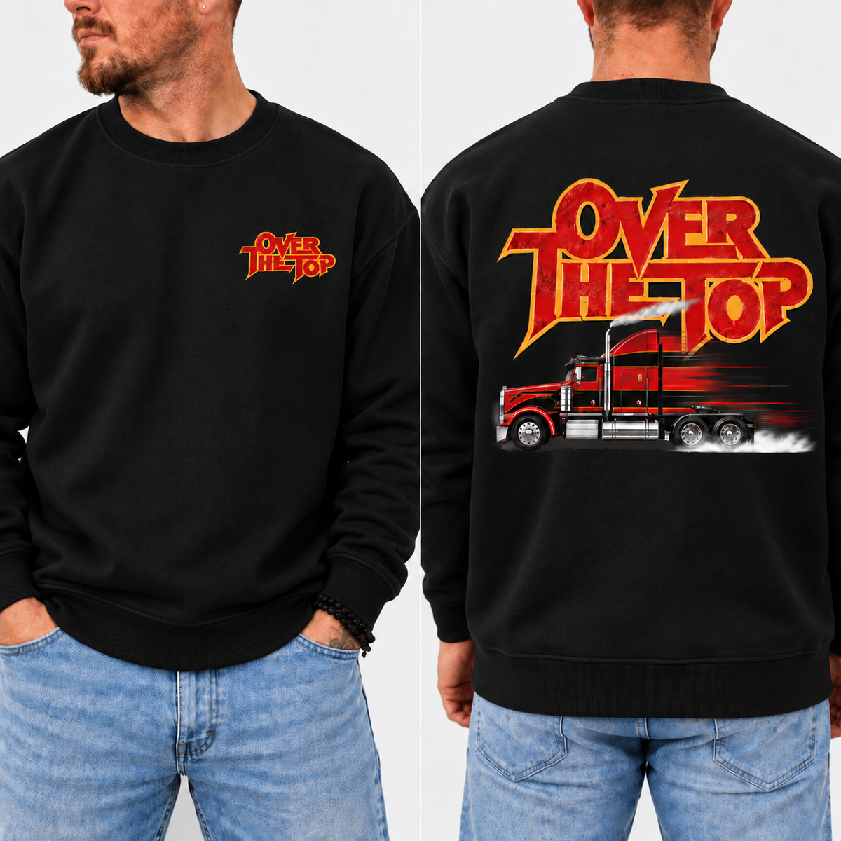 Over The Top Trucker Logo Shirt, Vintage Arm Wrestling Graphic Tee, Classic 80s Movie Style, Retro Truck Driver Gift, Front & Back Print