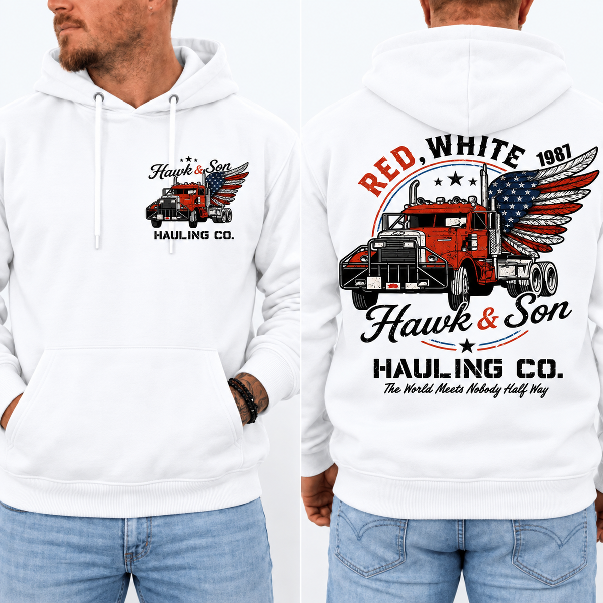 Over The Top Trucker Shirt, Hawk and Son Vintage Tee, Retro Truck Driver Shirt, Front & Back Print, 80s Trucking Gift