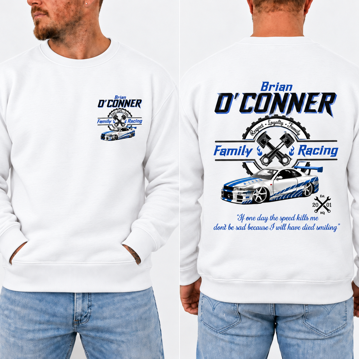 Brian O'Conner Racing Shirt, JDM Sports Car Graphic Tee, Fast Car Fan T-Shirt, Front & Back Print, Racing Gift For Him