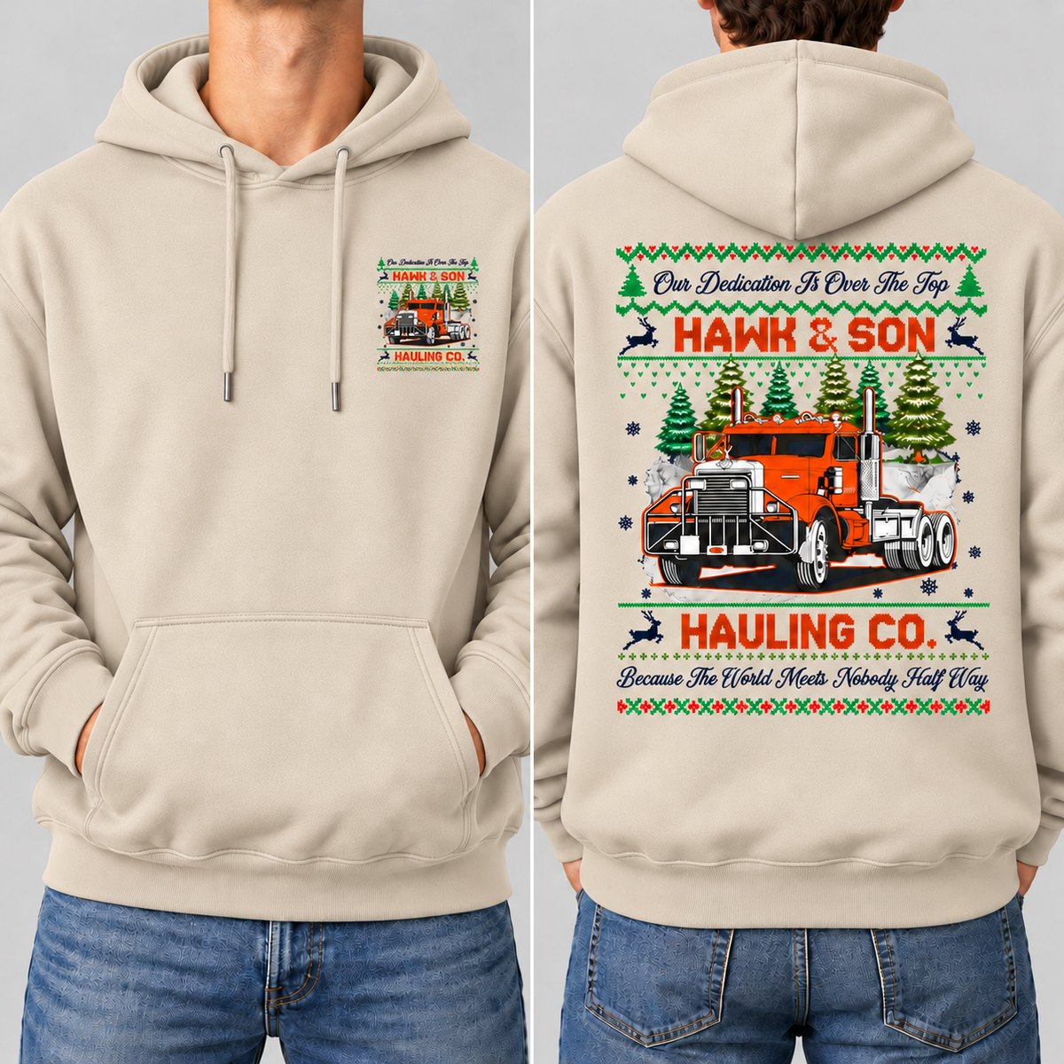 Over The Top Trucker Xmas Hoodie, Front & Back Print, Vintage Arm Wrestling Movie Sweatshirt, Classic 80s Graphic Pullover, Christmas Gift