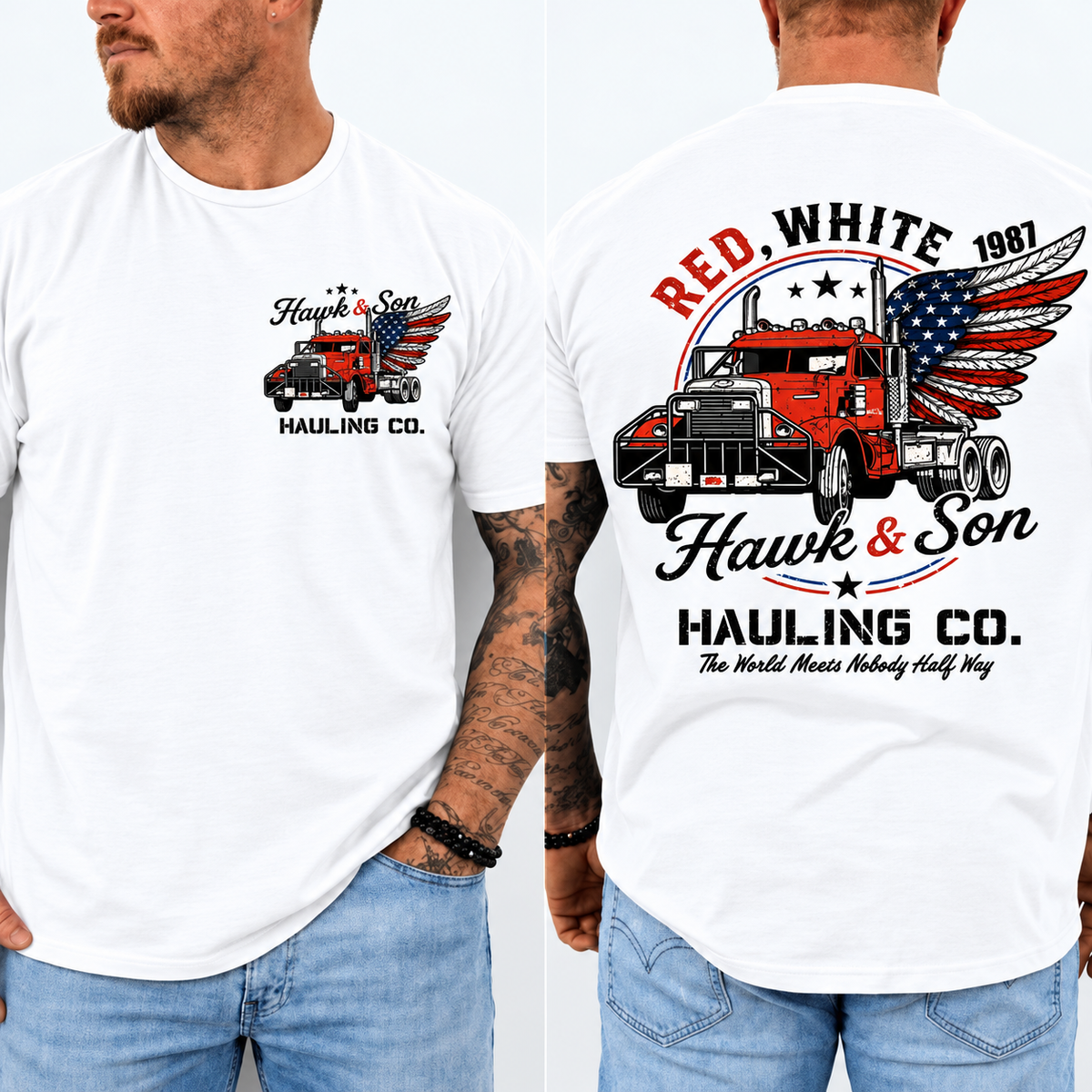 Over The Top Trucker Shirt, Hawk and Son Vintage Tee, Retro Truck Driver Shirt, Front & Back Print, 80s Trucking Gift