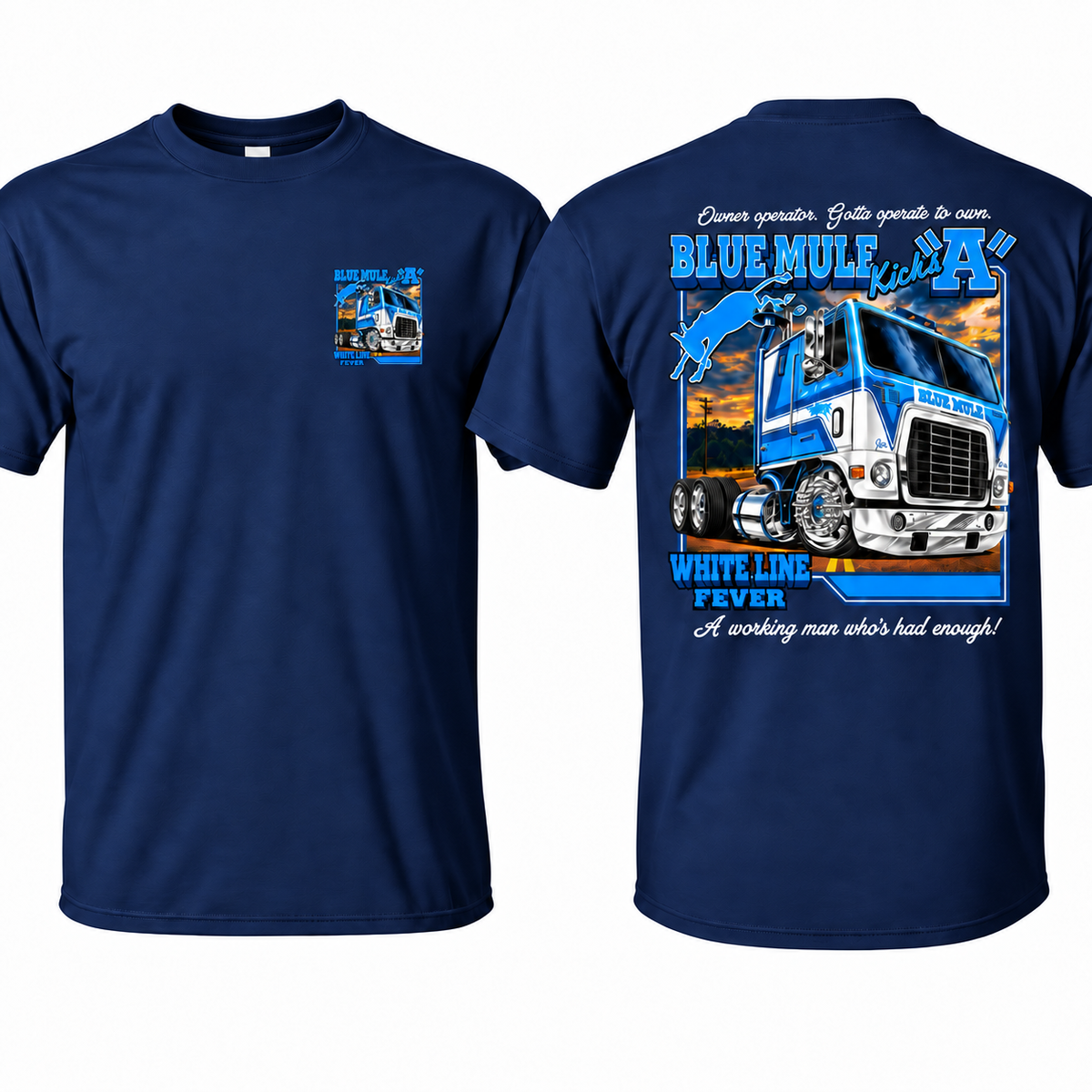 Blue Mule White Line Fever Shirt, Vintage Trucker Graphic Tee, Blue Mule Semi Truck T-Shirt, Trucking Unisex Cotton Tee, Gift For Him