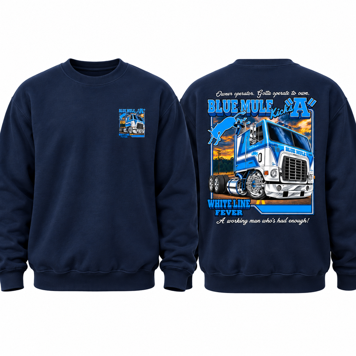 Blue Mule White Line Fever Shirt, Vintage Trucker Graphic Tee, Blue Mule Semi Truck T-Shirt, Trucking Unisex Cotton Tee, Gift For Him
