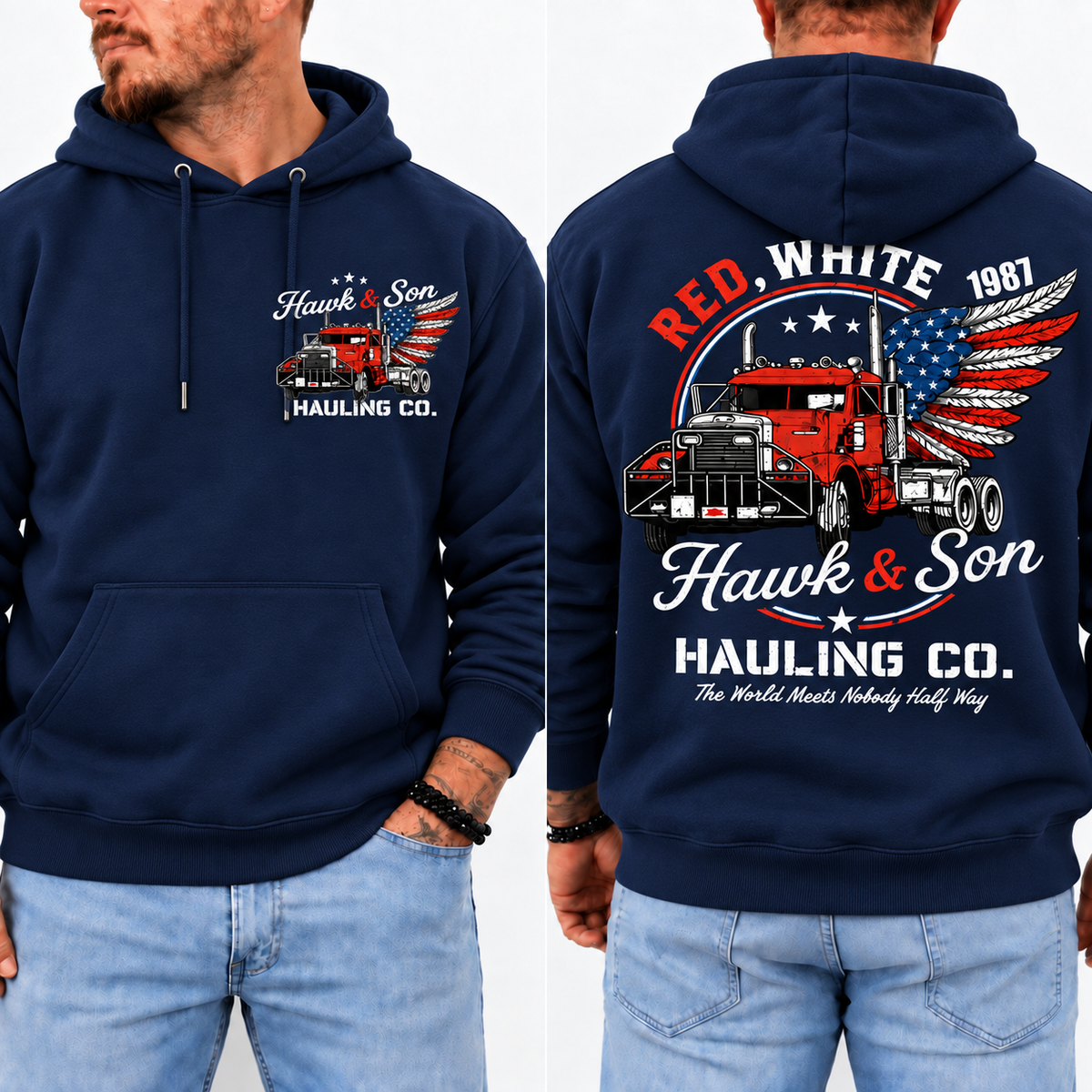 Over The Top Trucker Shirt, Hawk and Son Vintage Tee, Retro Truck Driver Shirt, Front & Back Print, 80s Trucking Gift