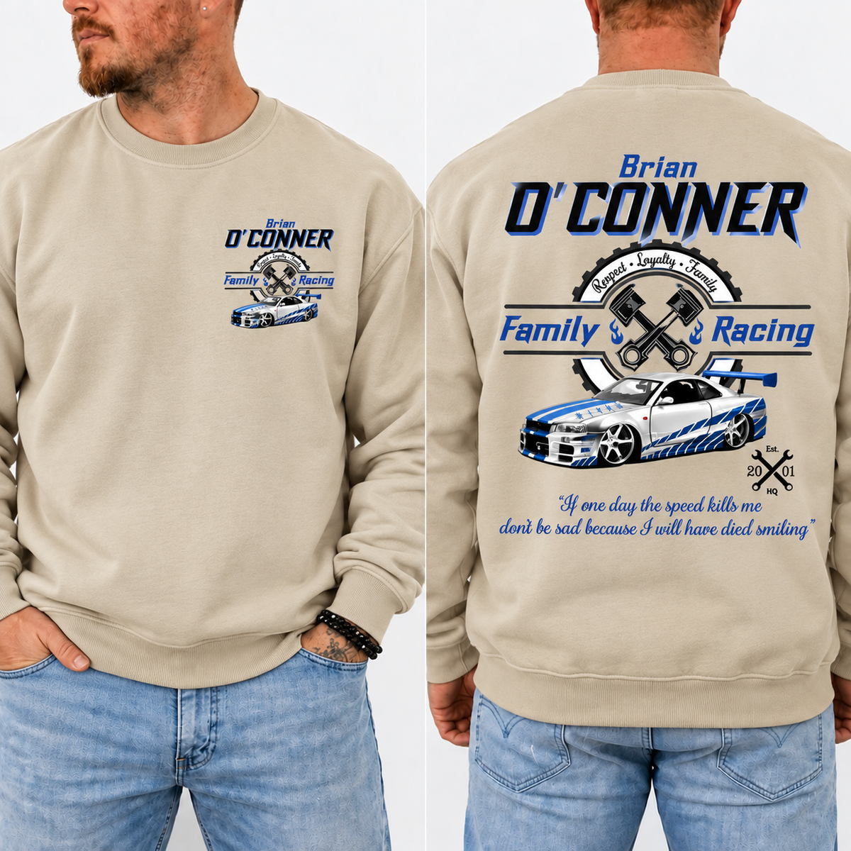 Brian O'Conner Racing Shirt, JDM Sports Car Graphic Tee, Fast Car Fan T-Shirt, Front & Back Print, Racing Gift For Him