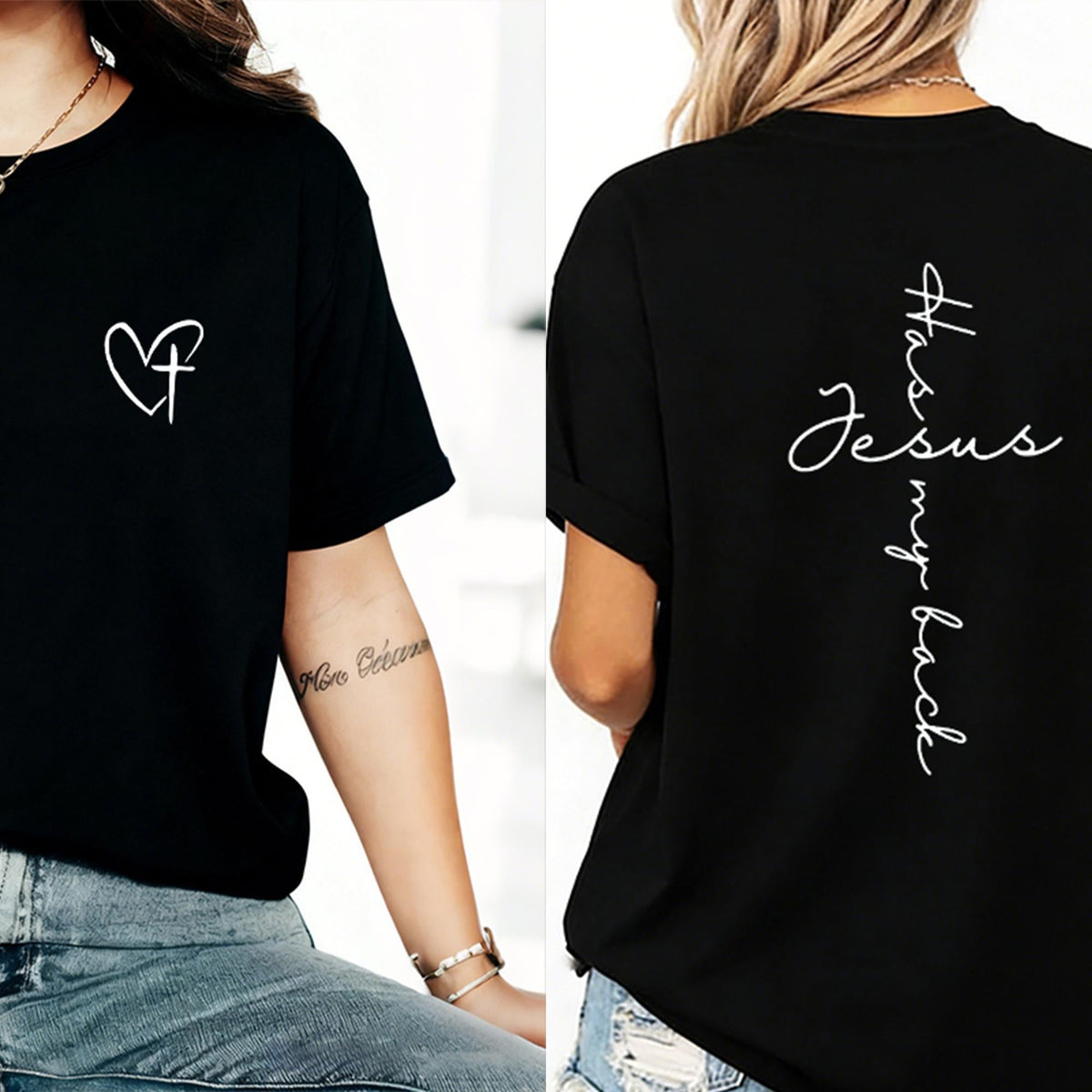 Jesus Has My Back Print T Shirt Birthday Casual Christian Shirt, Christian Merch Jesus Shirt Faith Shirt Christian Gift Teen Christian Apparel,back to school,back to school shopping,sohochic