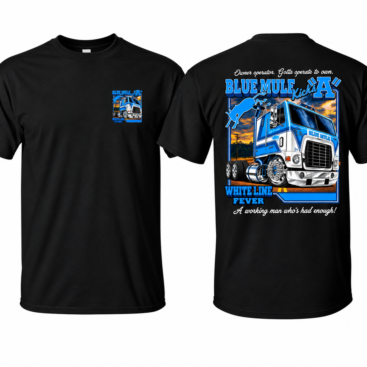 Blue Mule White Line Fever Shirt, Vintage Trucker Graphic Tee, Blue Mule Semi Truck T-Shirt, Trucking Unisex Cotton Tee, Gift For Him