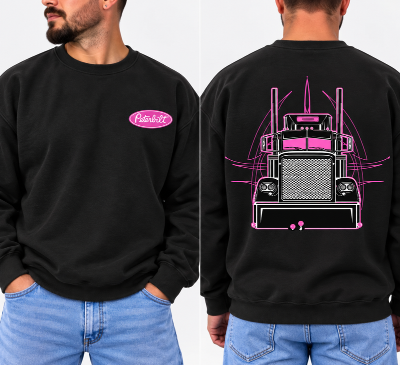 Peterbilt Pink Semi Truck Hoodie, Vintage Trucker Graphic Sweatshirt, Retro Semi Truck Pullover, 2-Sided Print, Unisex Truck Driver Gift