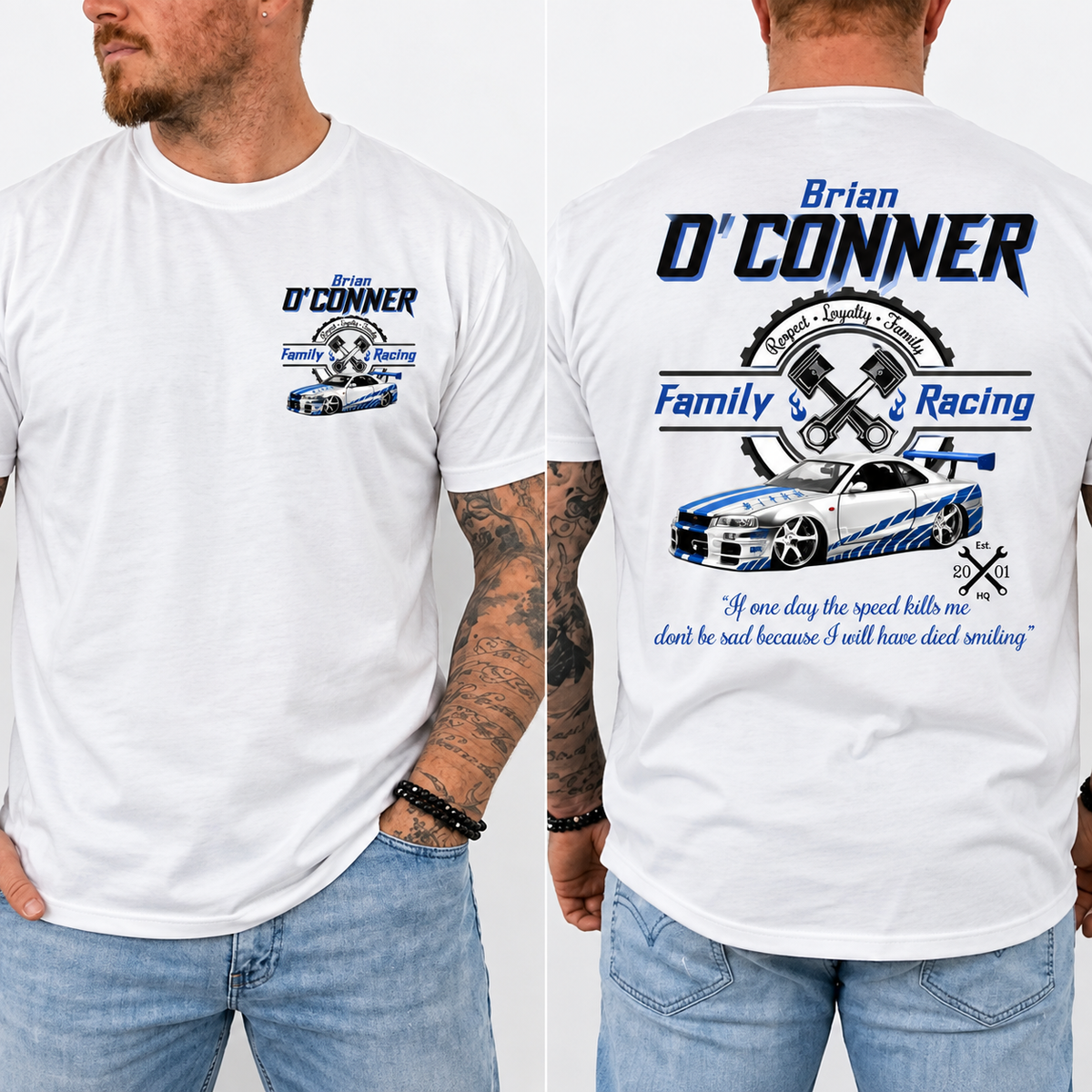 Brian O'Conner Racing Shirt, JDM Sports Car Graphic Tee, Fast Car Fan T-Shirt, Front & Back Print, Racing Gift For Him