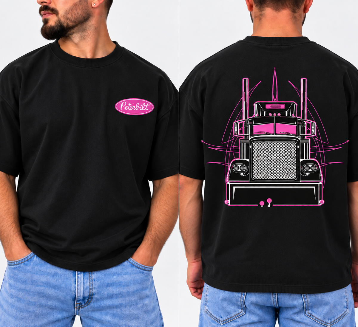 Peterbilt Pink Semi Truck Hoodie, Vintage Trucker Graphic Sweatshirt, Retro Semi Truck Pullover, 2-Sided Print, Unisex Truck Driver Gift