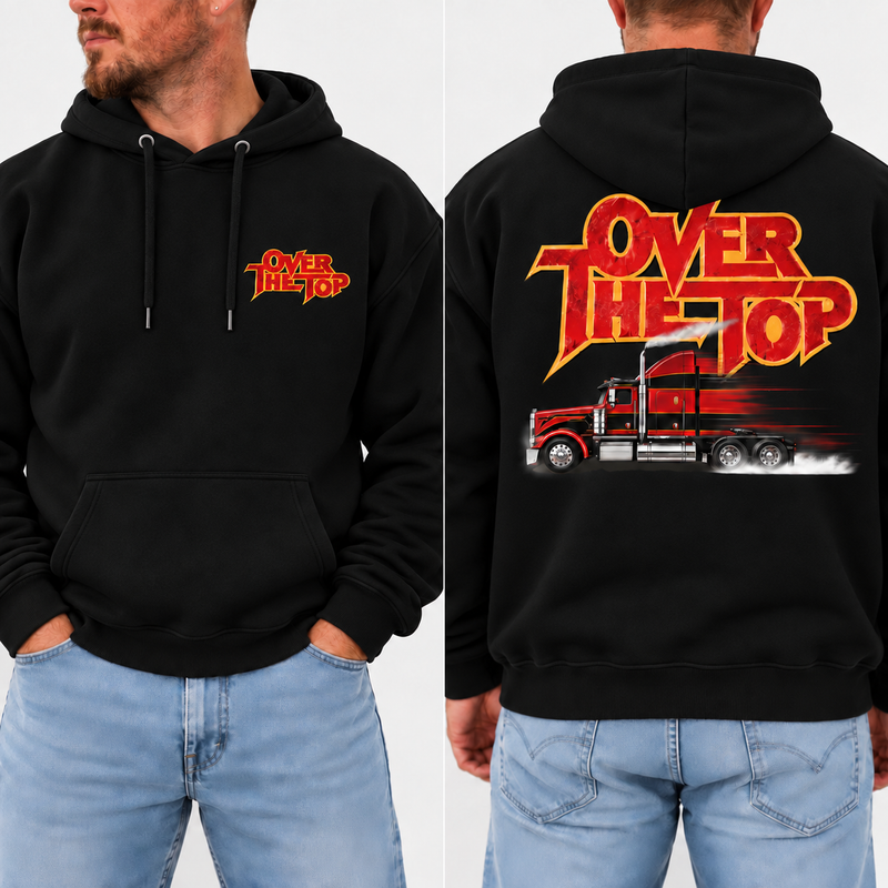 Over The Top Trucker Logo Shirt, Vintage Arm Wrestling Graphic Tee, Classic 80s Movie Style, Retro Truck Driver Gift, Front & Back Print