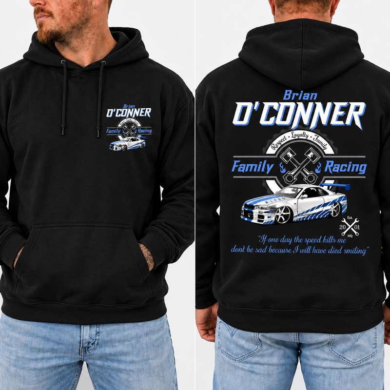 Brian O'Conner Racing Shirt, JDM Sports Car Graphic Tee, Fast Car Fan T-Shirt, Front & Back Print, Racing Gift For Him