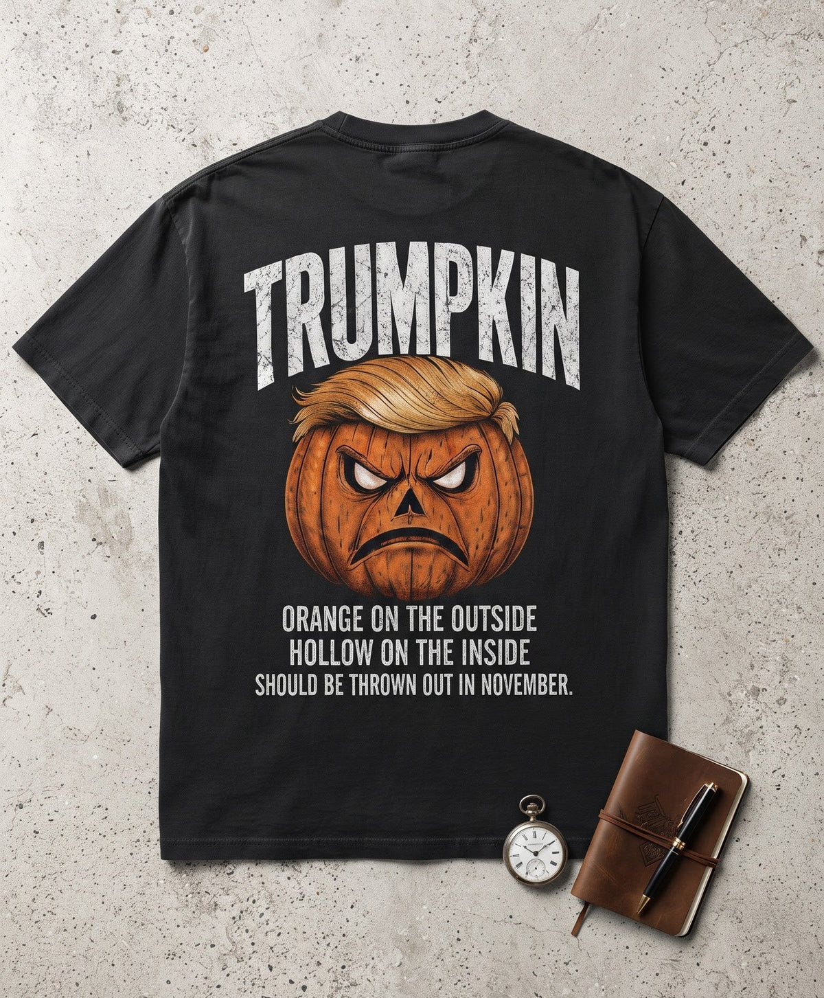 Trumpkin Halloween Back Print Shirt, Funny Trump Pumpkin Graphic T-Shirt, Political Halloween Tee, Anti Trump Spooky Season Shirt