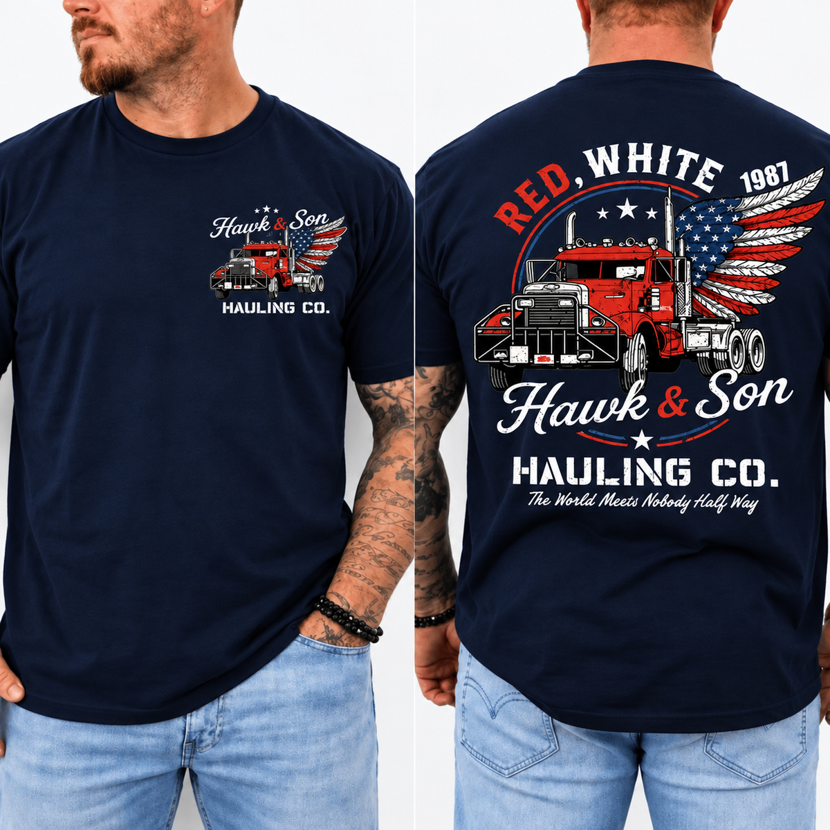 Over The Top Trucker Shirt, Hawk and Son Vintage Tee, Retro Truck Driver Shirt, Front & Back Print, 80s Trucking Gift