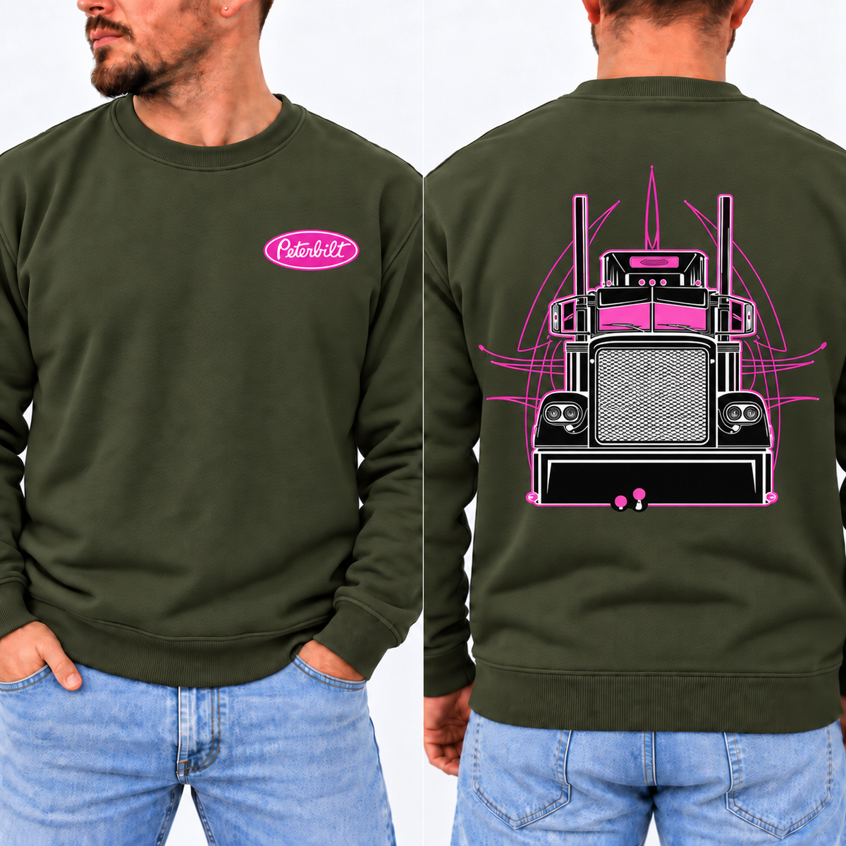 Peterbilt Pink Semi Truck Hoodie, Vintage Trucker Graphic Sweatshirt, Retro Semi Truck Pullover, 2-Sided Print, Unisex Truck Driver Gift