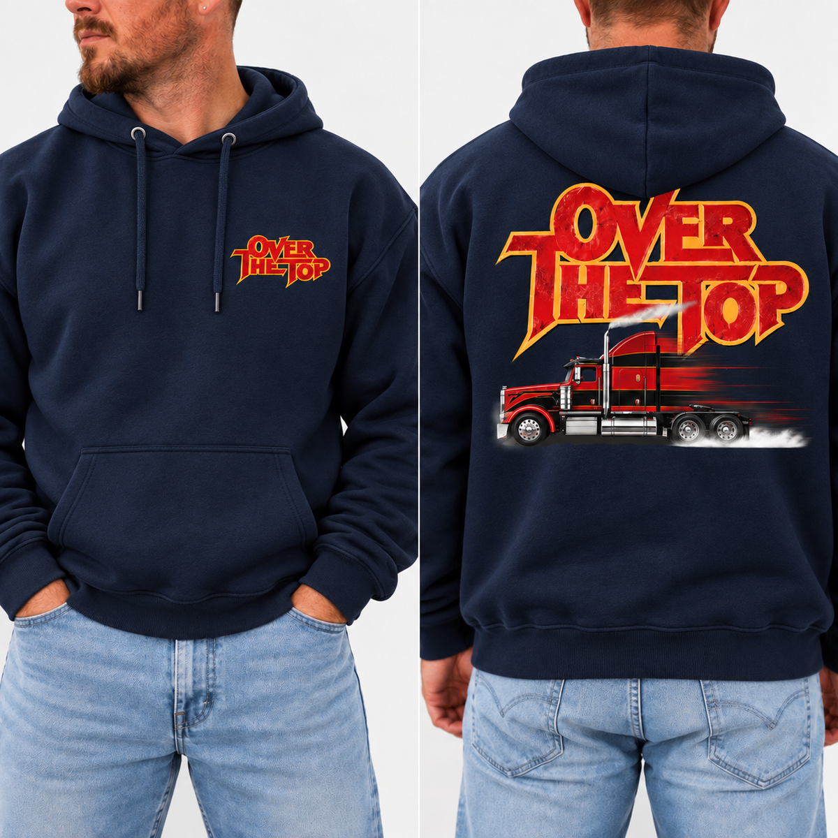 Over The Top Trucker Logo Shirt, Vintage Arm Wrestling Graphic Tee, Classic 80s Movie Style, Retro Truck Driver Gift, Front & Back Print