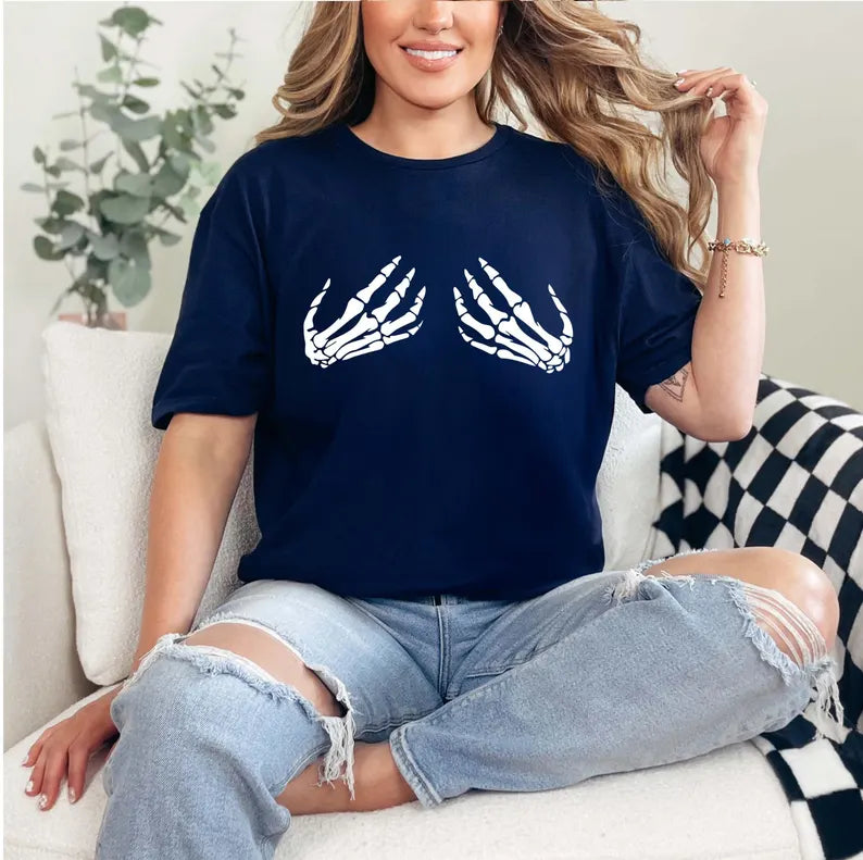 Skeleton Hands Halloween T-Shirt: Spooky Women's Costume Tee