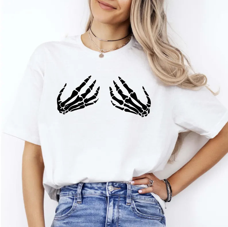 Skeleton Hands Halloween T-Shirt: Spooky Women's Costume Tee