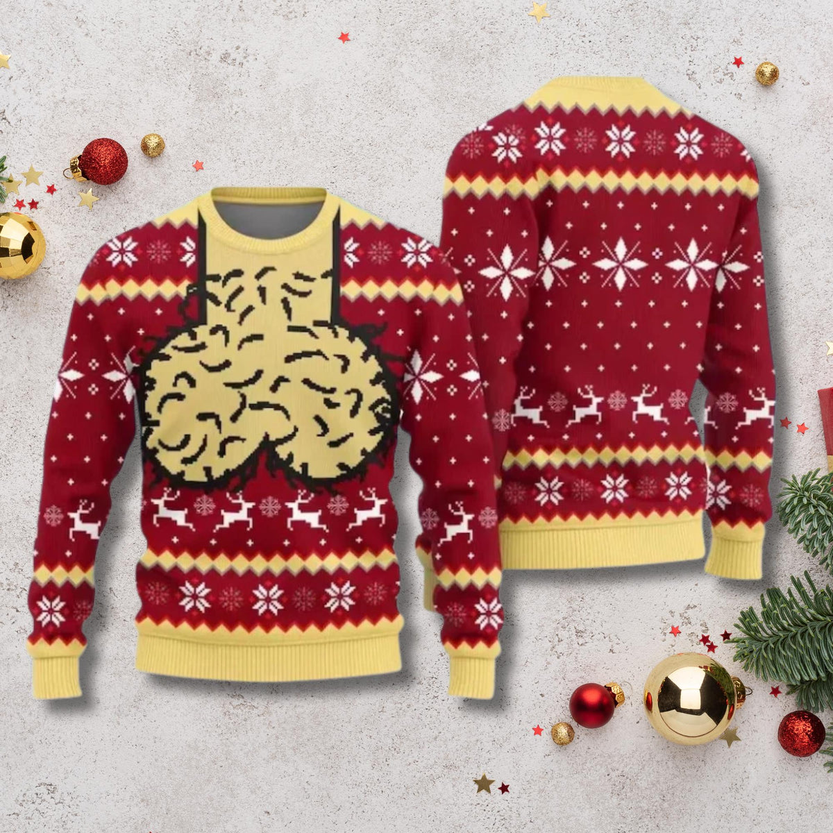 Naughty Hairy Chest Ugly Christmas Sweater, Red Funny Adult Xmas Jumper, Risque Gag Gift