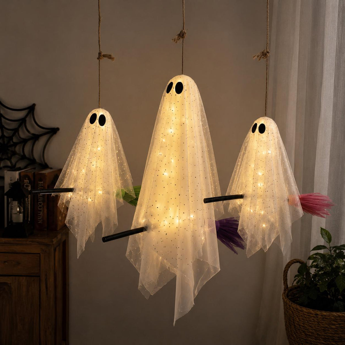 Halloween Ghost Swing Decor, Lighted Hanging Porch Decoration for Halloween Lovers, 3 Sizes
