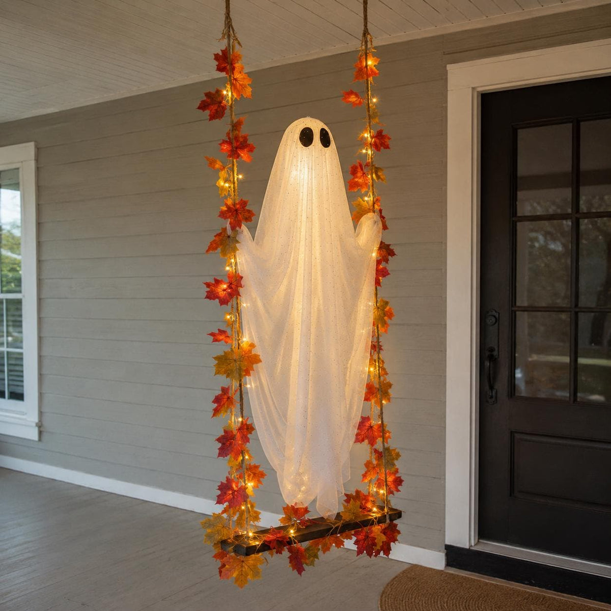 Halloween Ghost Swing Decor, Lighted Hanging Porch Decoration for Halloween Lovers, 3 Sizes