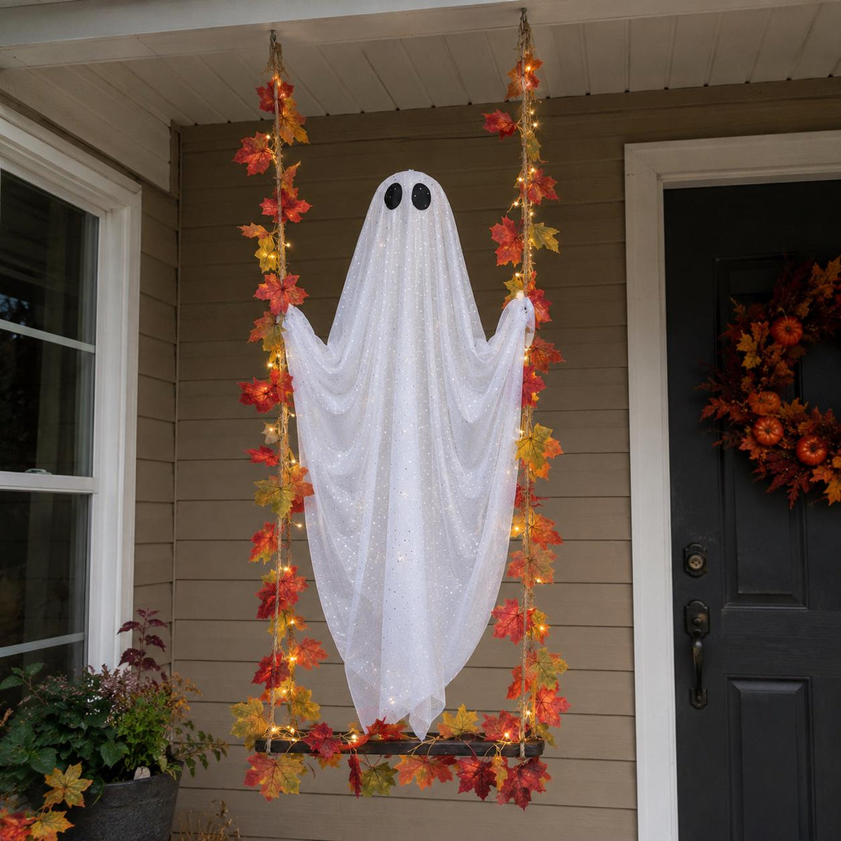 Halloween Ghost Swing Decor, Lighted Hanging Porch Decoration for Halloween Lovers, 3 Sizes
