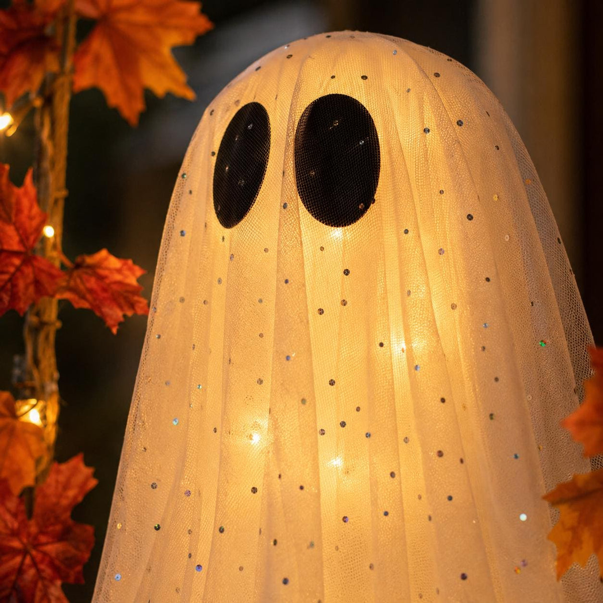 Halloween Ghost Swing Decor, Lighted Hanging Porch Decoration for Halloween Lovers, 3 Sizes